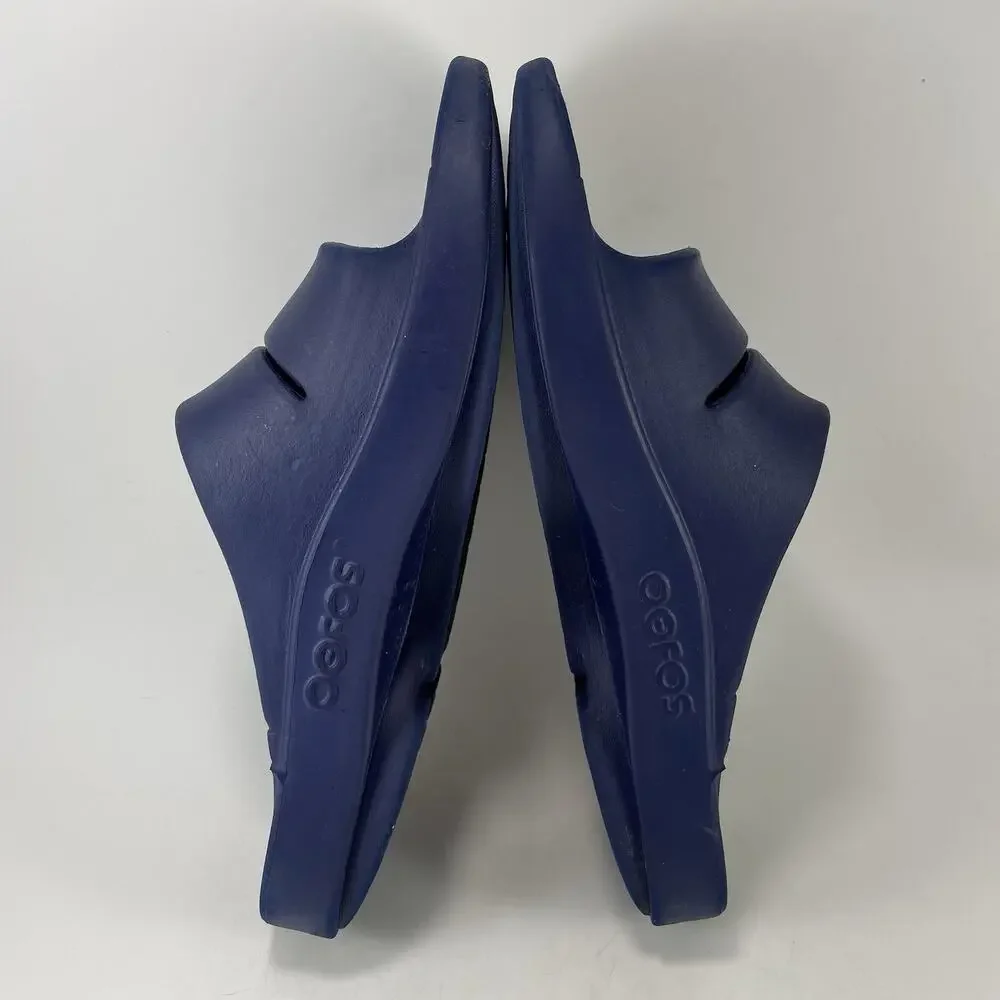 Oofos OOahh Slide Sandals Mens 8 Navy Blue Foam Recovery Comfort, Womens 10